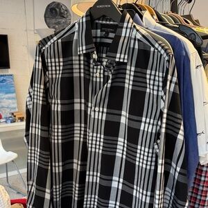 Banana Republic Men's Black and White Checkered Shirt